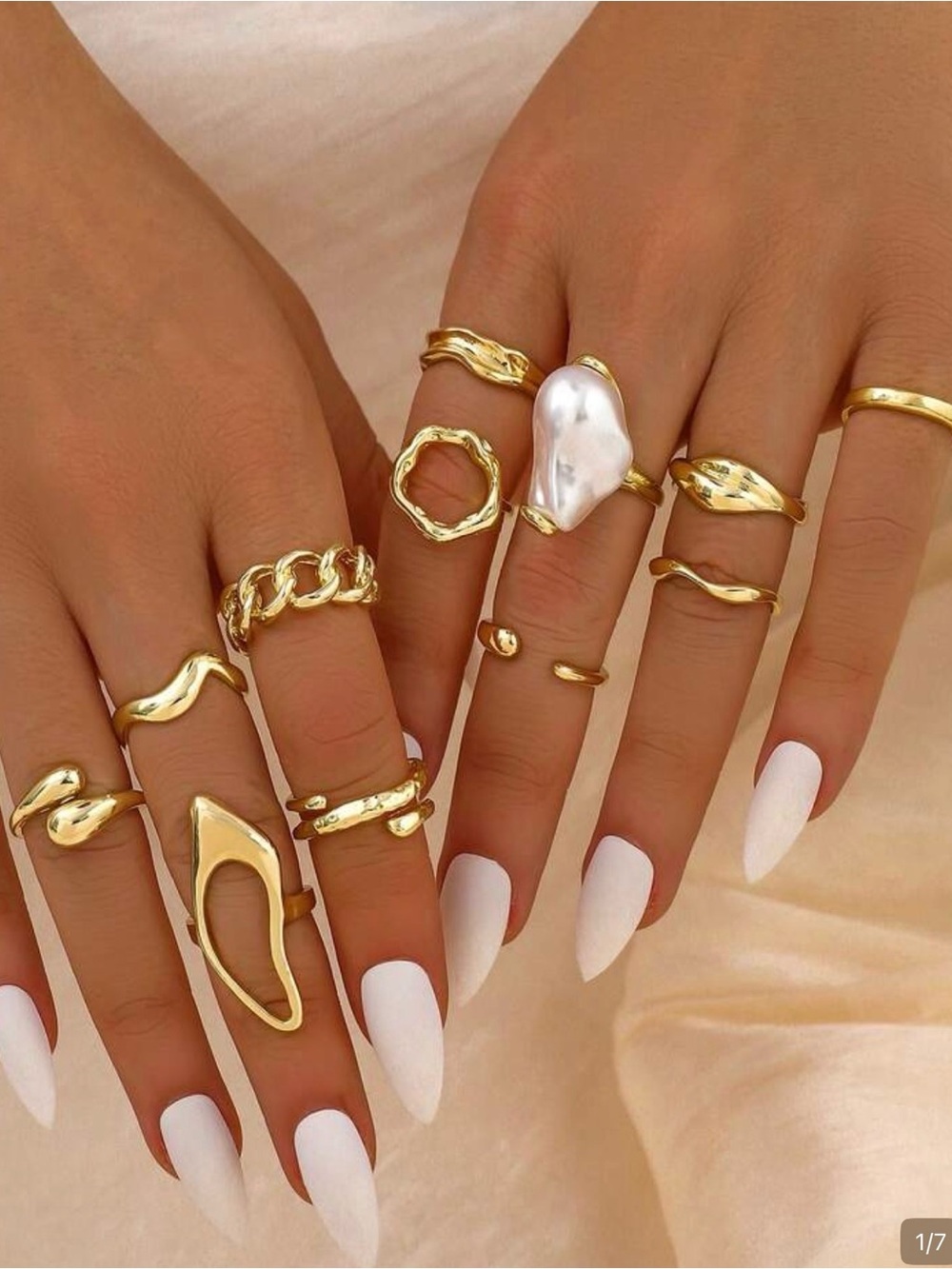 Elegant Gold Pearl Statement Ring Set - Women Jewelry
